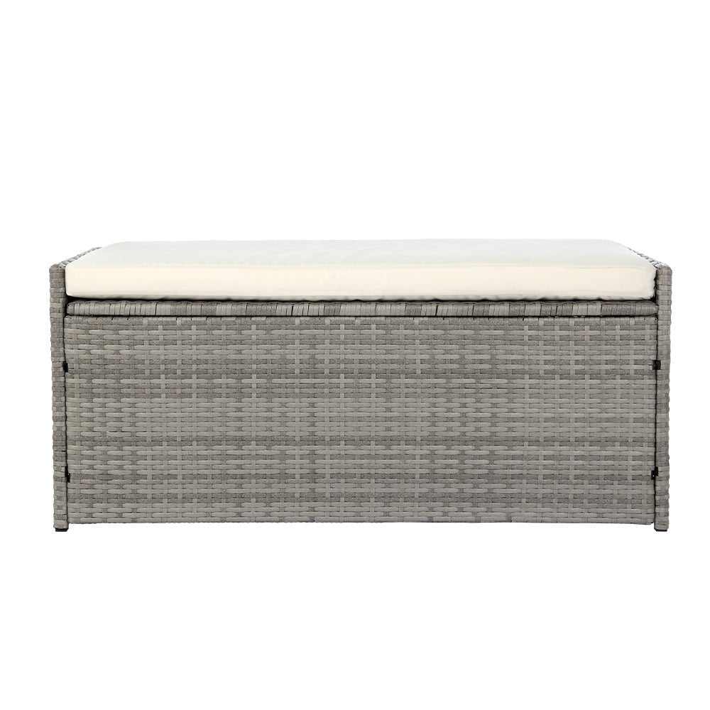 Gardeon Outdoor Storage Bench Box Wicker Garden Sheds Tools Cushion Patio Furniture Grey - OZ Home Deals
