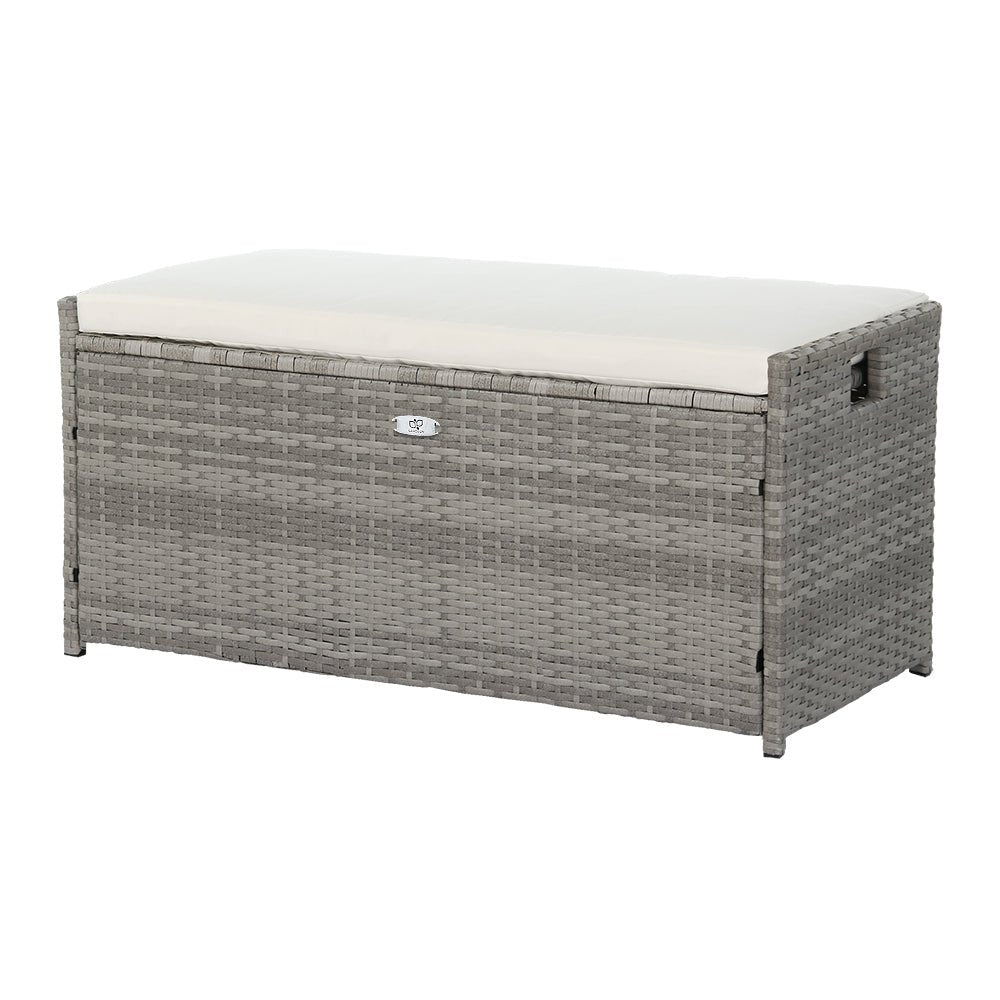 Gardeon Outdoor Storage Bench Box Wicker Garden Sheds Tools Cushion Patio Furniture Grey - OZ Home Deals