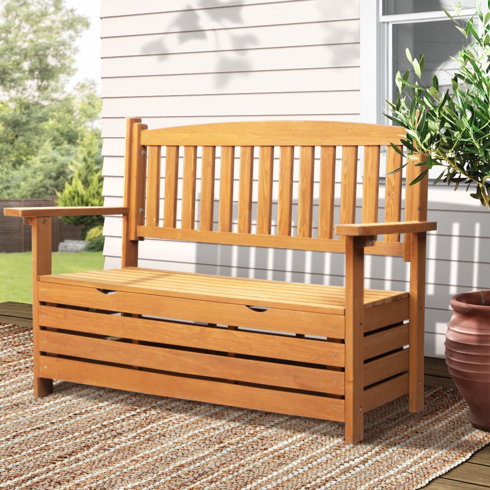 Gardeon Outdoor Storage Bench Box Wooden Garden Chair 2 Seat Timber Furniture - OZ Home Deals