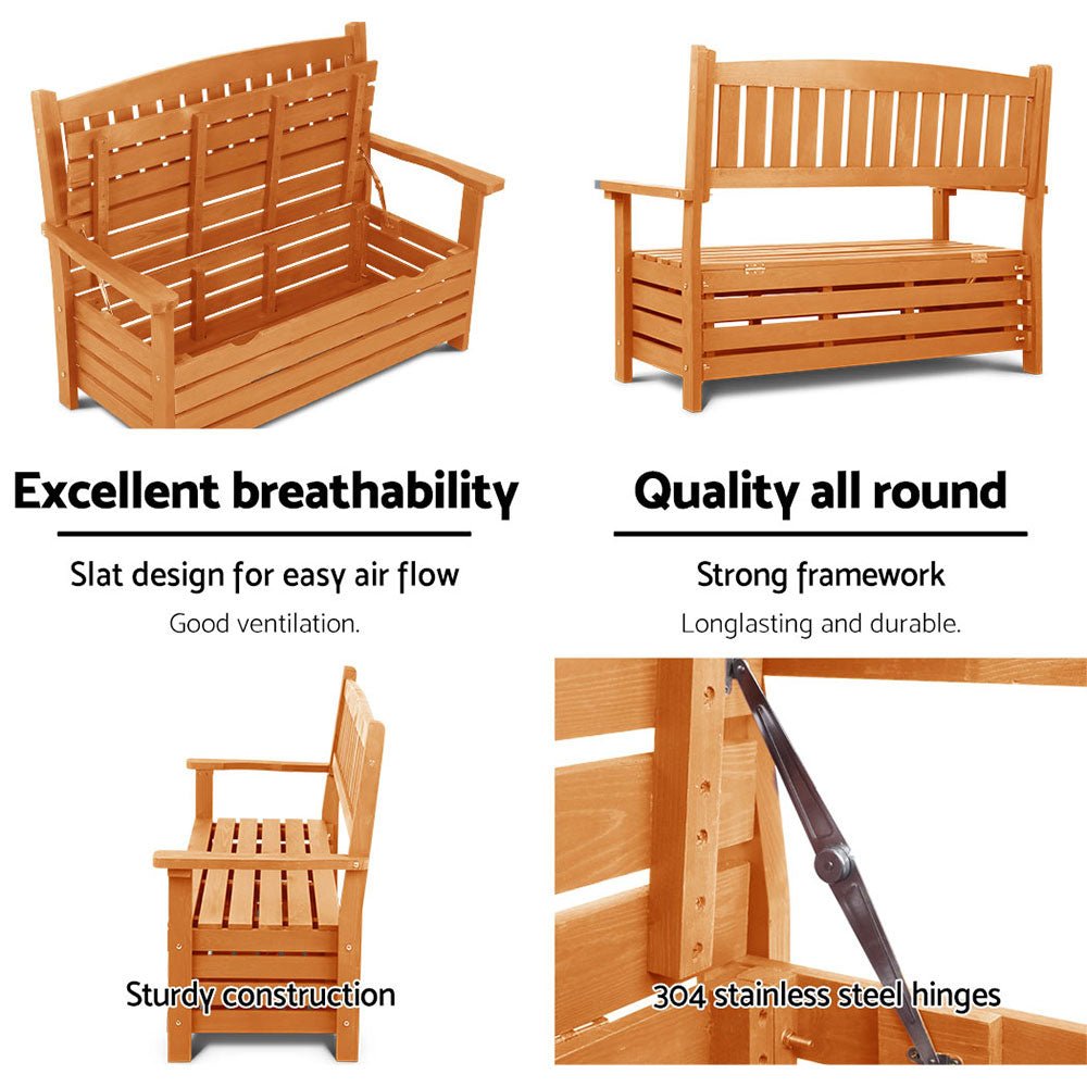 Gardeon Outdoor Storage Bench Box Wooden Garden Chair 2 Seat Timber Furniture - OZ Home Deals