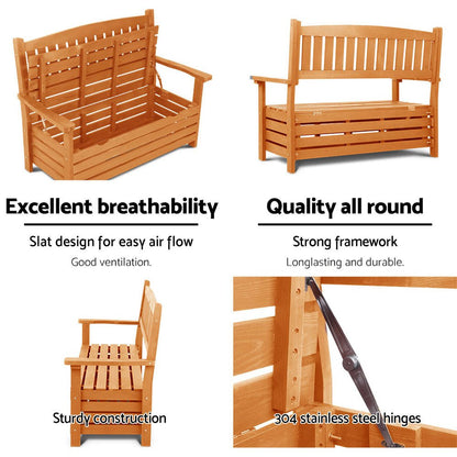 Gardeon Outdoor Storage Bench Box Wooden Garden Chair 2 Seat Timber Furniture - OZ Home Deals