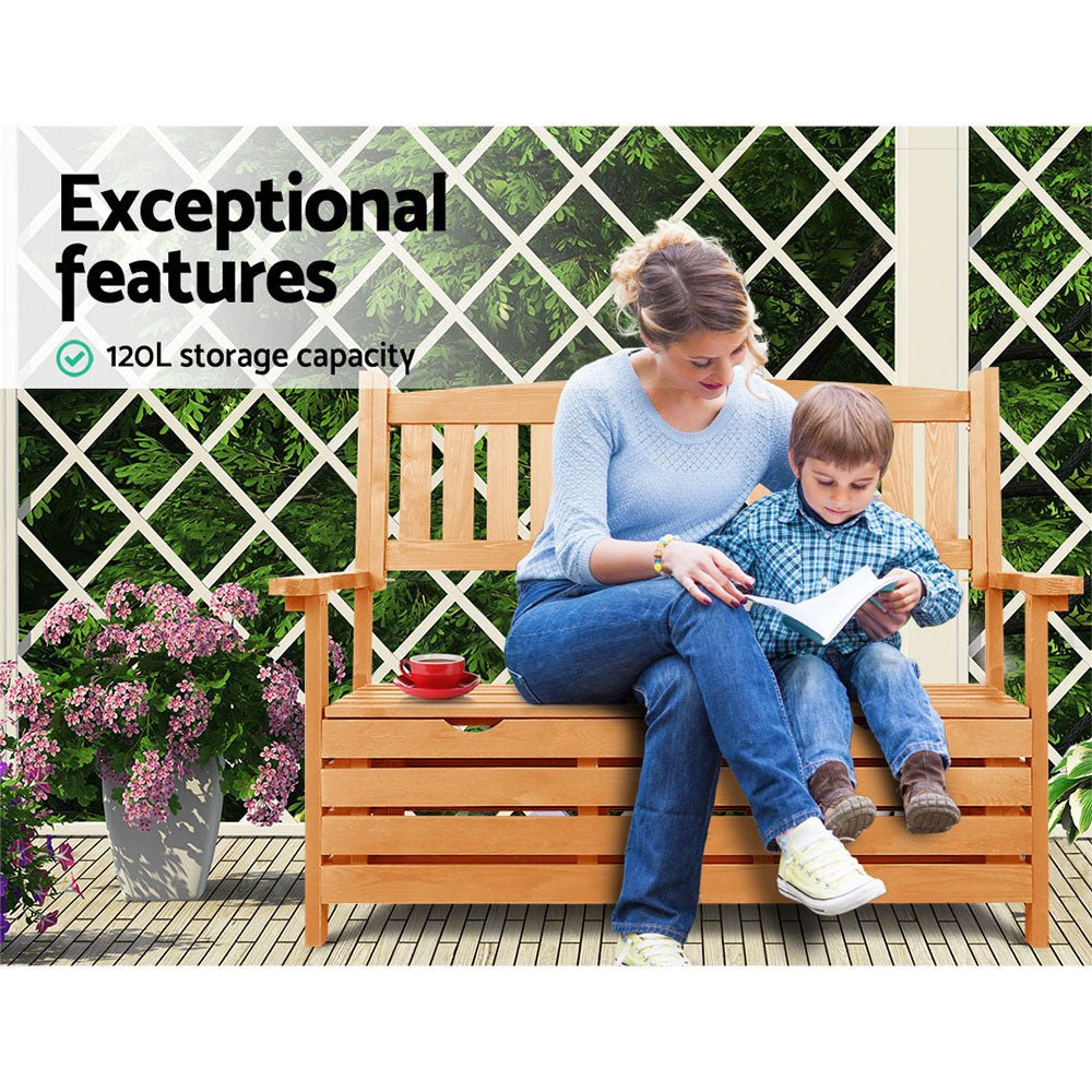 Gardeon Outdoor Storage Bench Box Wooden Garden Chair 2 Seat Timber Furniture - OZ Home Deals