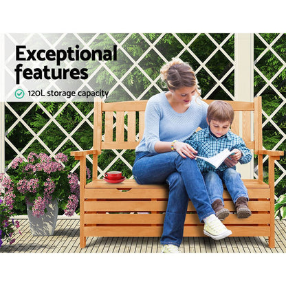 Gardeon Outdoor Storage Bench Box Wooden Garden Chair 2 Seat Timber Furniture - OZ Home Deals
