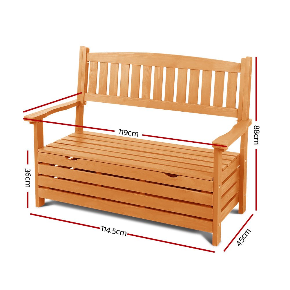 Gardeon Outdoor Storage Bench Box Wooden Garden Chair 2 Seat Timber Furniture - OZ Home Deals