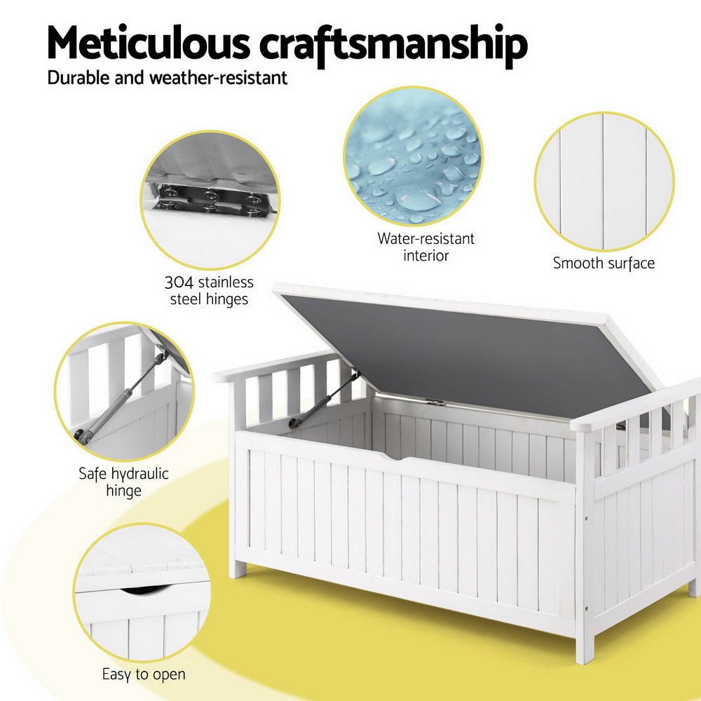 Gardeon Outdoor Storage Bench Box Wooden Garden Toy Tool Patio Furniture White - OZ Home Deals