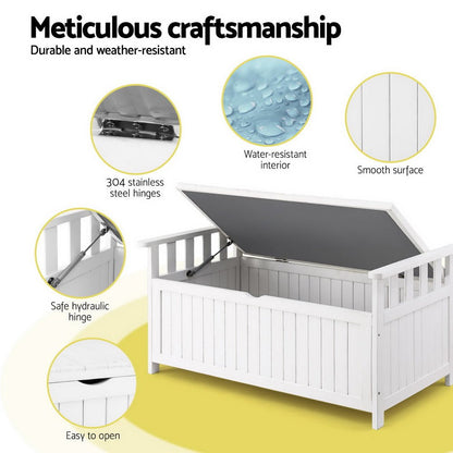 Gardeon Outdoor Storage Bench Box Wooden Garden Toy Tool Patio Furniture White - OZ Home Deals