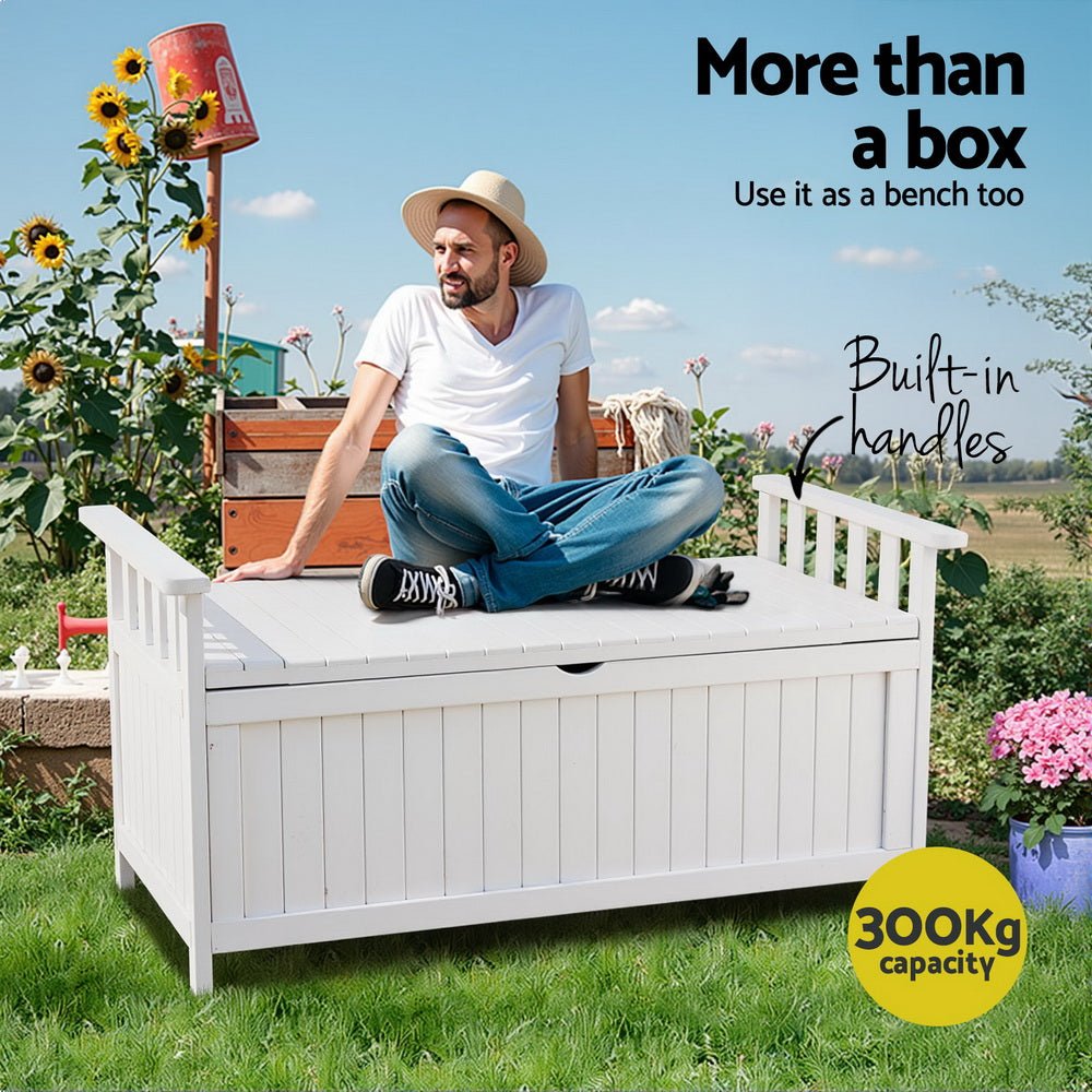 Gardeon Outdoor Storage Bench Box Wooden Garden Toy Tool Patio Furniture White - OZ Home Deals