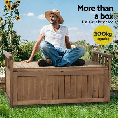 Gardeon Outdoor Storage Bench Box Wooden Garden Toy Tool Sheds Patio Furniture Brown - OZ Home Deals