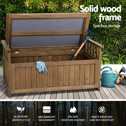 Gardeon Outdoor Storage Bench Box Wooden Garden Toy Tool Sheds Patio Furniture Brown - OZ Home Deals