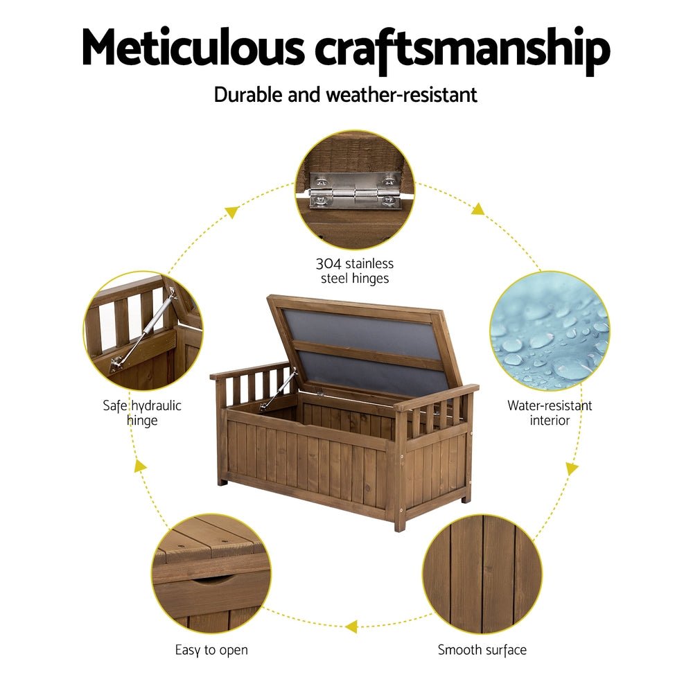Gardeon Outdoor Storage Bench Box Wooden Garden Toy Tool Sheds Patio Furniture Brown - OZ Home Deals