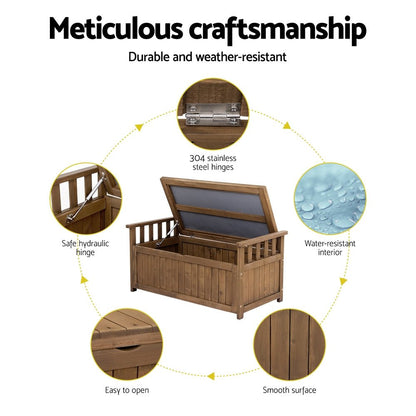 Gardeon Outdoor Storage Bench Box Wooden Garden Toy Tool Sheds Patio Furniture Brown - OZ Home Deals