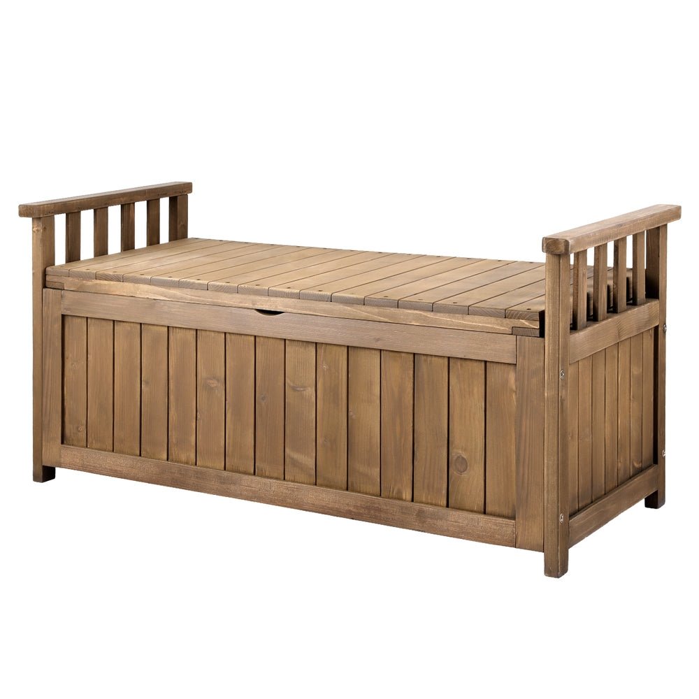 Gardeon Outdoor Storage Bench Box Wooden Garden Toy Tool Sheds Patio Furniture Brown - OZ Home Deals