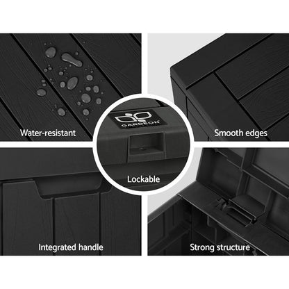 Gardeon Outdoor Storage Box 118L Container Lockable Garden Toy Tool Shed Black - OZ Home Deals