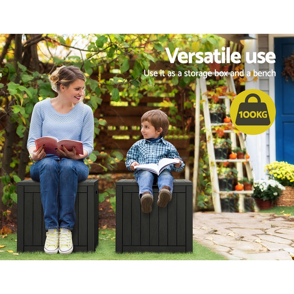 Gardeon Outdoor Storage Box 118L Container Lockable Garden Toy Tool Shed Black - OZ Home Deals