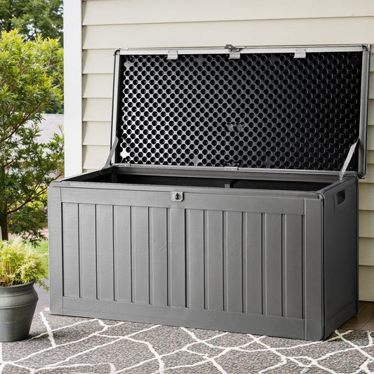 Gardeon Outdoor Storage Box 190L Container Lockable Garden Bench Tool Shed Black - OZ Home Deals