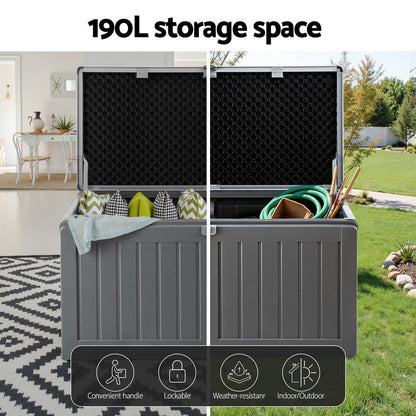 Gardeon Outdoor Storage Box 190L Container Lockable Garden Bench Tool Shed Black - OZ Home Deals