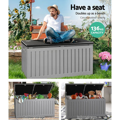 Gardeon Outdoor Storage Box 270L Container Lockable Garden Bench Tool Shed Grey - OZ Home Deals
