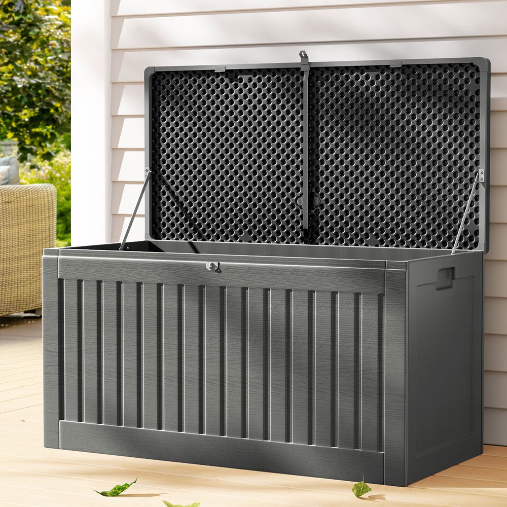 Gardeon Outdoor Storage Box 270L Container Lockable Garden Bench Tool Shed Grey - OZ Home Deals