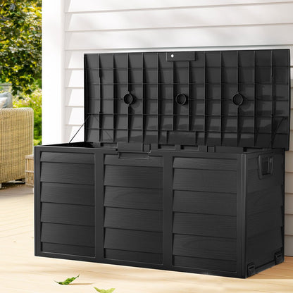 Gardeon Outdoor Storage Box 290L Lockable Organiser Garden Deck Shed All Black - OZ Home Deals