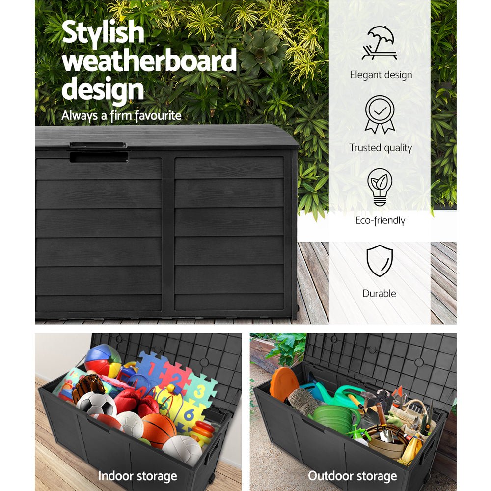 Gardeon Outdoor Storage Box 290L Lockable Organiser Garden Deck Shed All Black - OZ Home Deals