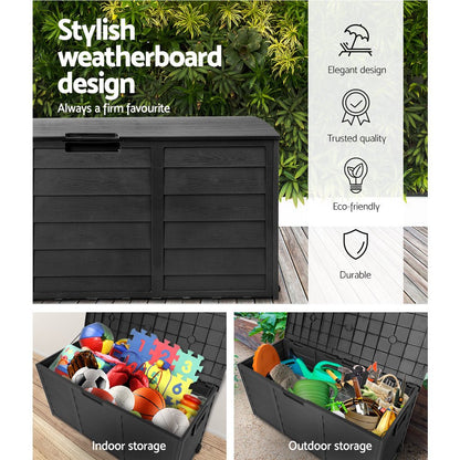 Gardeon Outdoor Storage Box 290L Lockable Organiser Garden Deck Shed All Black - OZ Home Deals