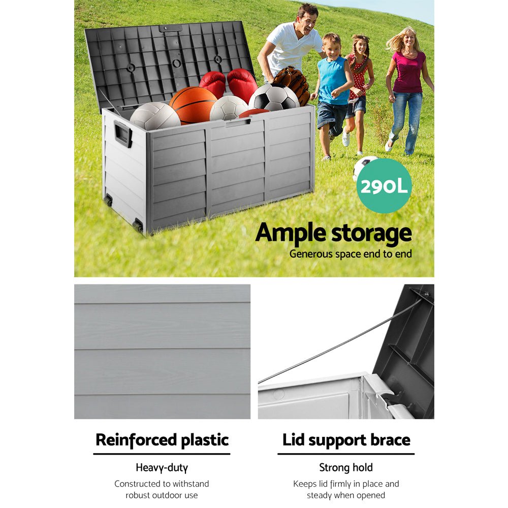 Gardeon Outdoor Storage Box 290L Lockable Organiser Garden Deck Shed Tool Black - OZ Home Deals