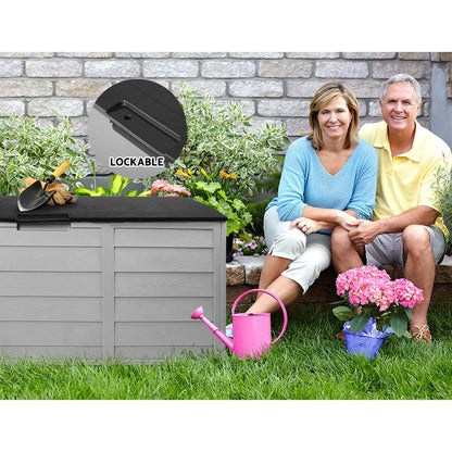 Gardeon Outdoor Storage Box 290L Lockable Organiser Garden Deck Shed Tool Black - OZ Home Deals