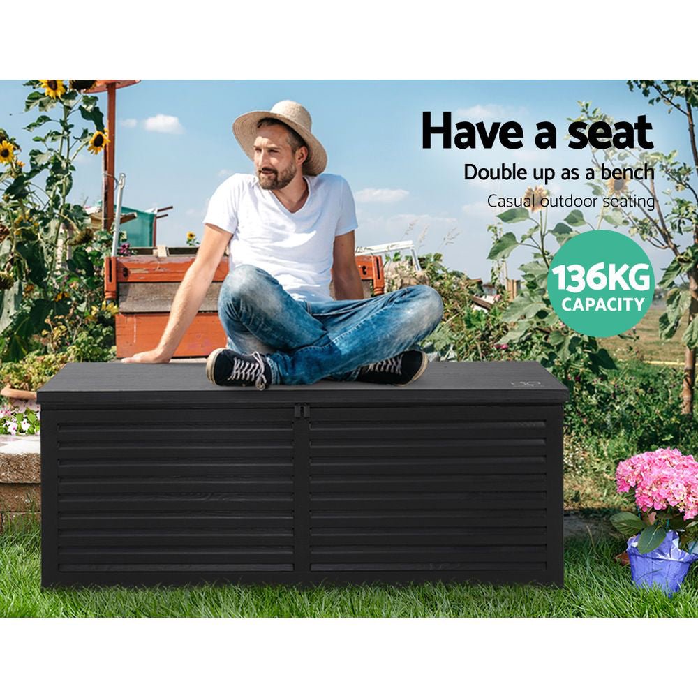 Gardeon Outdoor Storage Box 390L Container Lockable Garden Bench Shed Tools Toy All Black - OZ Home Deals