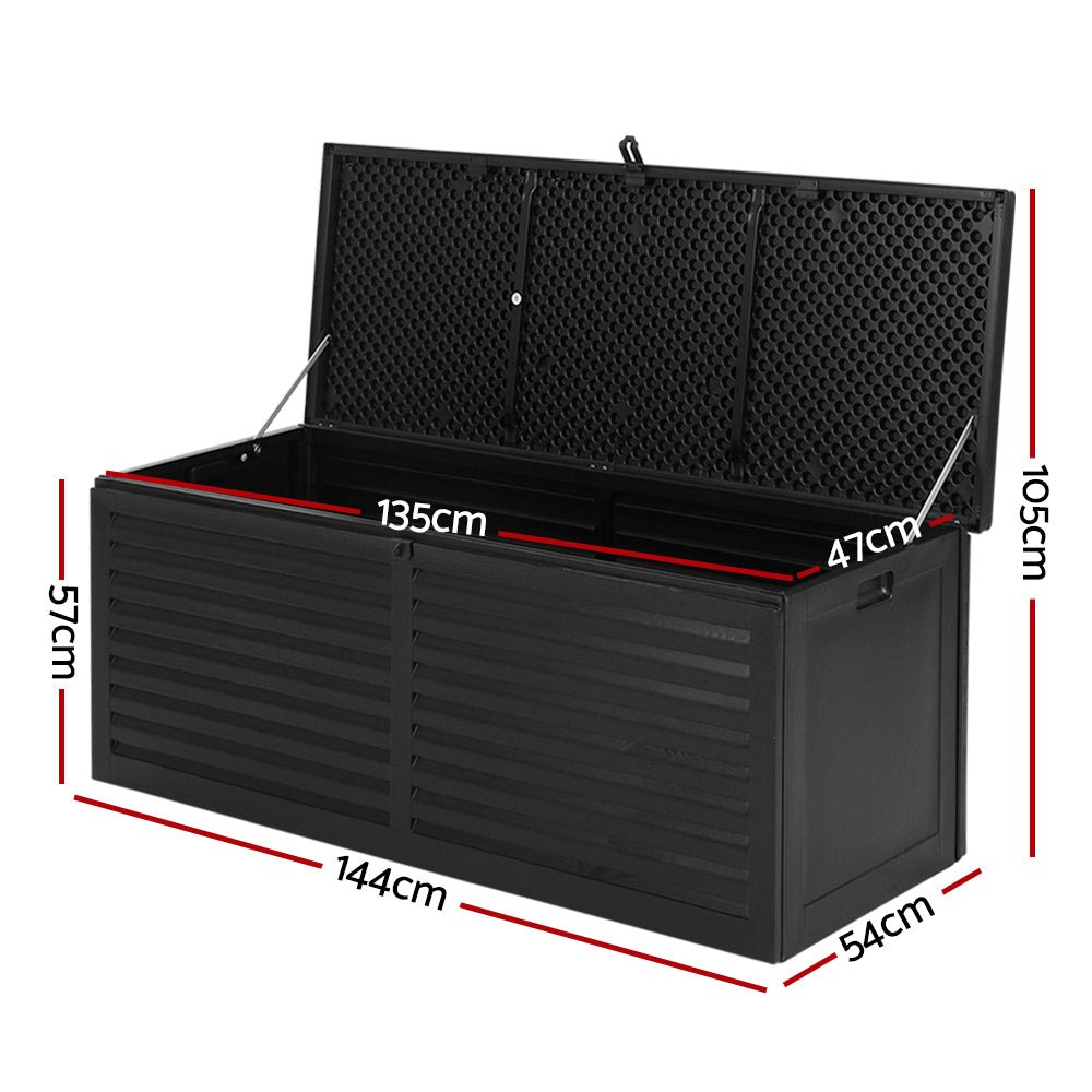 Gardeon Outdoor Storage Box 390L Container Lockable Garden Bench Shed Tools Toy All Black - OZ Home Deals