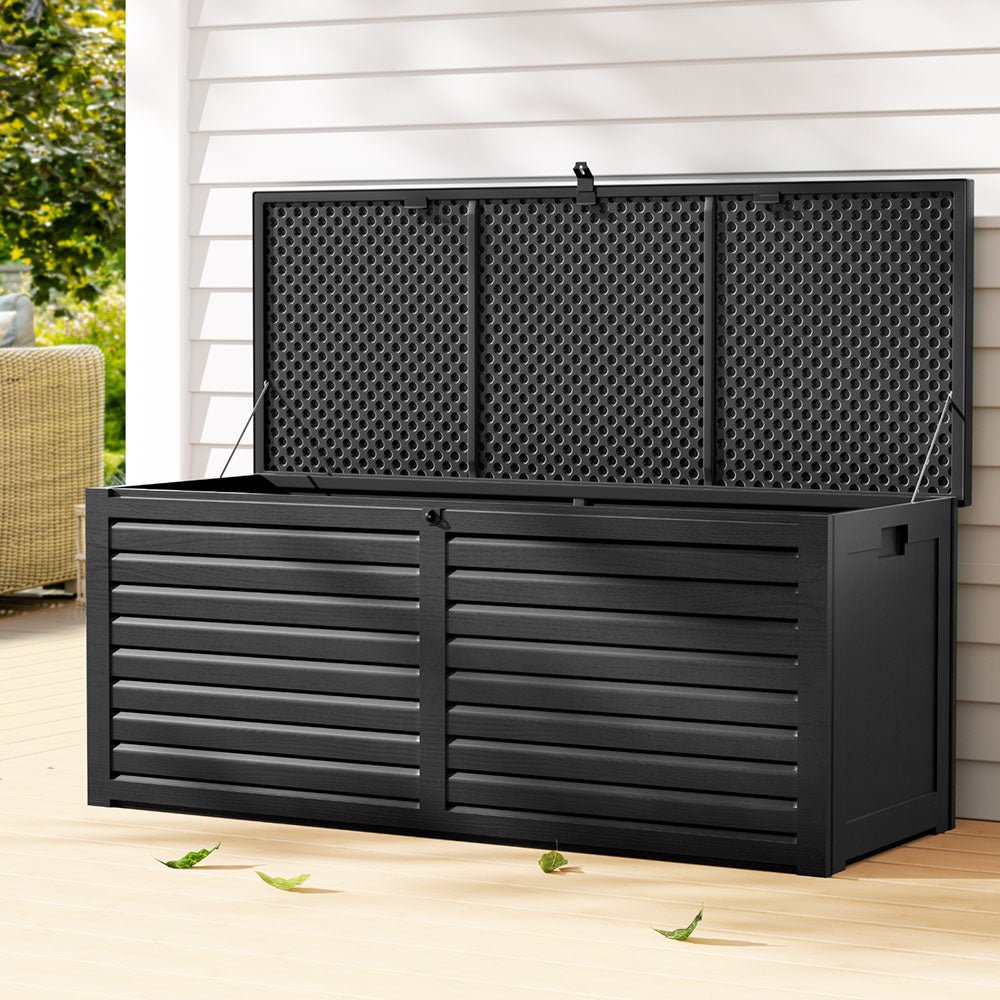 Gardeon Outdoor Storage Box 390L Container Lockable Garden Bench Shed Tools Toy All Black - OZ Home Deals