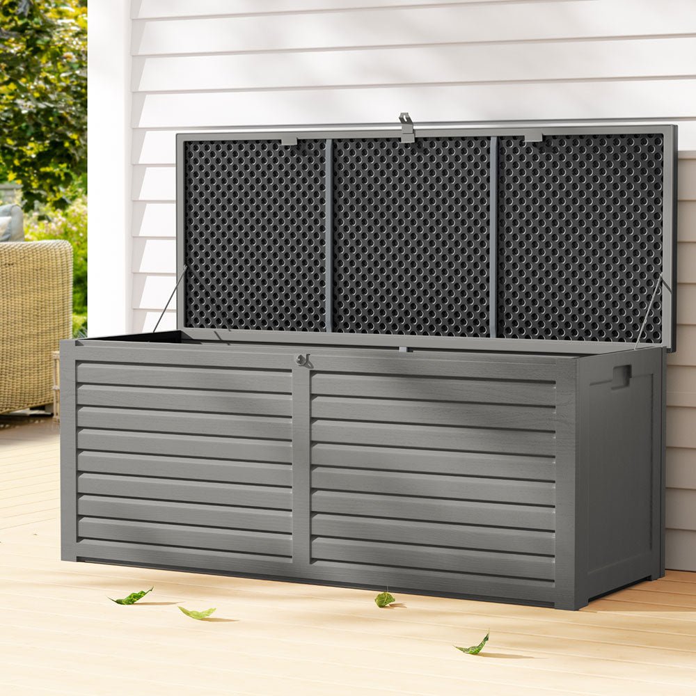 Gardeon Outdoor Storage Box 390L Container Lockable Garden Bench Tools Toy Shed Black - OZ Home Deals