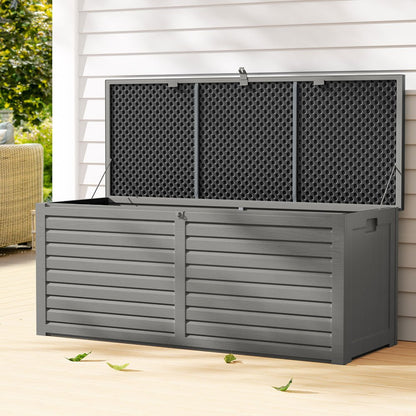 Gardeon Outdoor Storage Box 390L Container Lockable Garden Bench Tools Toy Shed Black - OZ Home Deals