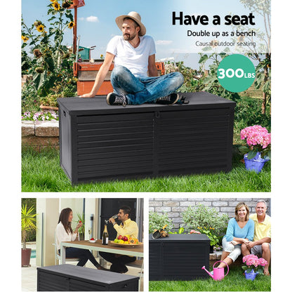 Gardeon Outdoor Storage Box 490L Container Lockable Garden Bench Shed Tools Toy All Black - OZ Home Deals