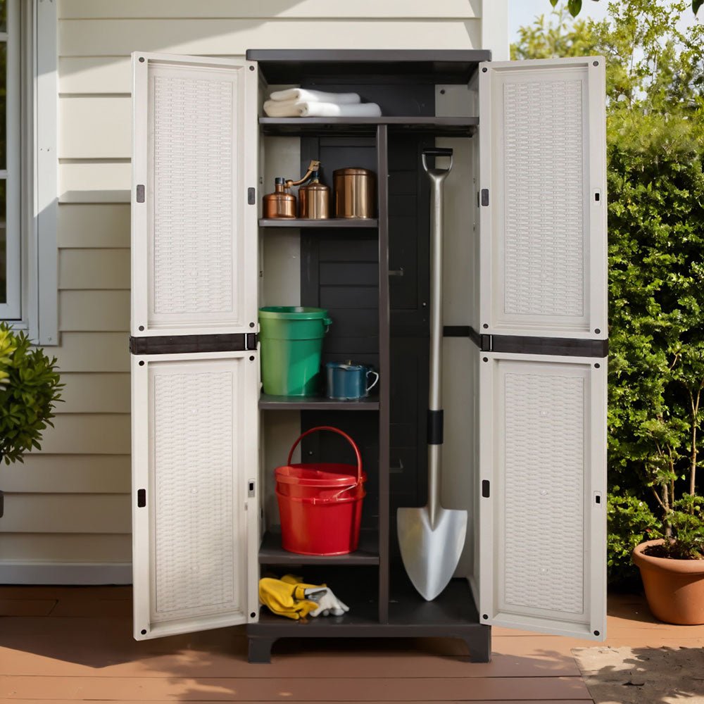 Gardeon Outdoor Storage Cabinet Box 173cm Lockable Cupboard Sheds Adjustable Rattan Beige - OZ Home Deals
