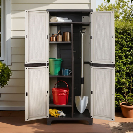 Gardeon Outdoor Storage Cabinet Box 173cm Lockable Cupboard Sheds Adjustable Rattan Beige - OZ Home Deals
