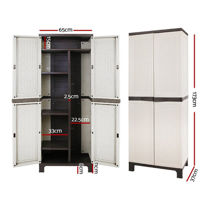 Gardeon Outdoor Storage Cabinet Box 173cm Lockable Cupboard Sheds Adjustable Rattan Beige - OZ Home Deals