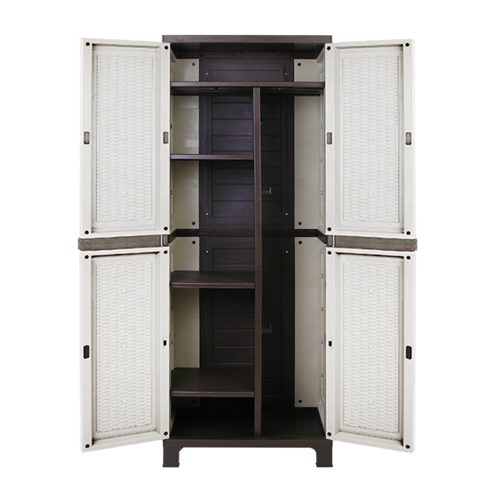 Gardeon Outdoor Storage Cabinet Box 173cm Lockable Cupboard Sheds Adjustable Rattan Beige - OZ Home Deals