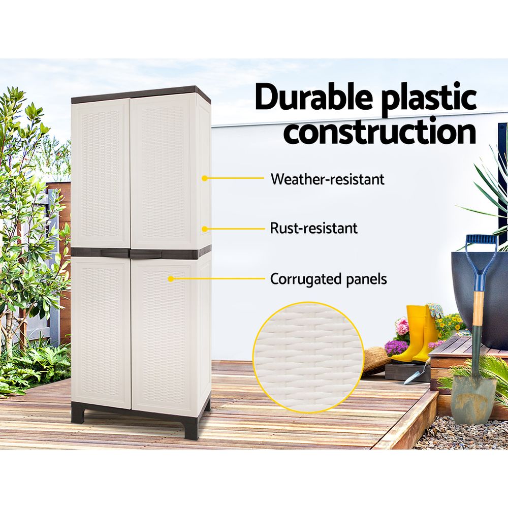 Gardeon Outdoor Storage Cabinet Box 173cm Lockable Cupboard Sheds Adjustable Rattan Beige - OZ Home Deals