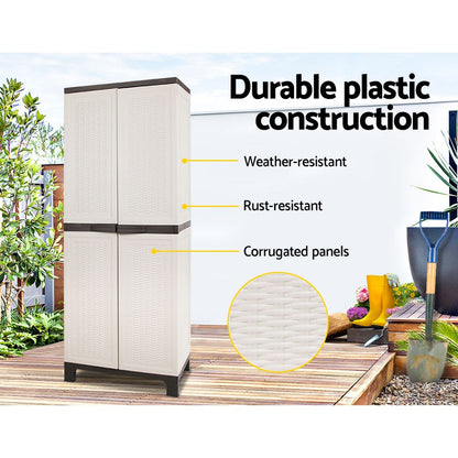 Gardeon Outdoor Storage Cabinet Box 173cm Lockable Cupboard Sheds Adjustable Rattan Beige - OZ Home Deals