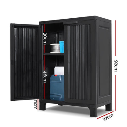 Gardeon Outdoor Storage Cabinet Box 92cm Lockable Cupboard Sheds Garage Adjustable Black - OZ Home Deals