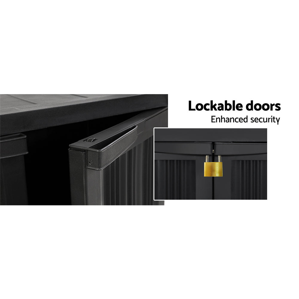 Gardeon Outdoor Storage Cabinet Box 92cm Lockable Cupboard Sheds Garage Adjustable Black - OZ Home Deals