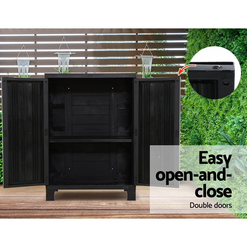 Gardeon Outdoor Storage Cabinet Box 92cm Lockable Cupboard Sheds Garage Adjustable Black - OZ Home Deals