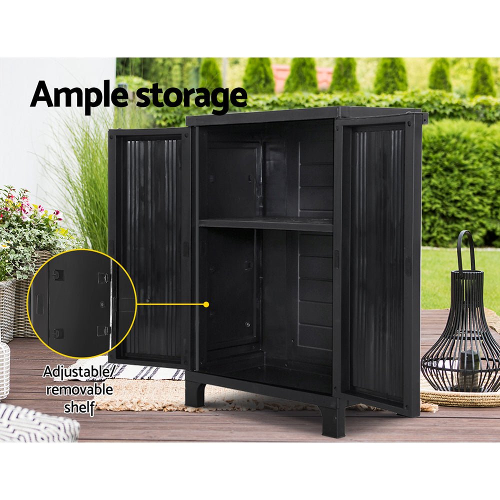 Gardeon Outdoor Storage Cabinet Box 92cm Lockable Cupboard Sheds Garage Adjustable Black - OZ Home Deals