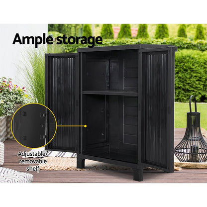 Gardeon Outdoor Storage Cabinet Box 92cm Lockable Cupboard Sheds Garage Adjustable Black - OZ Home Deals