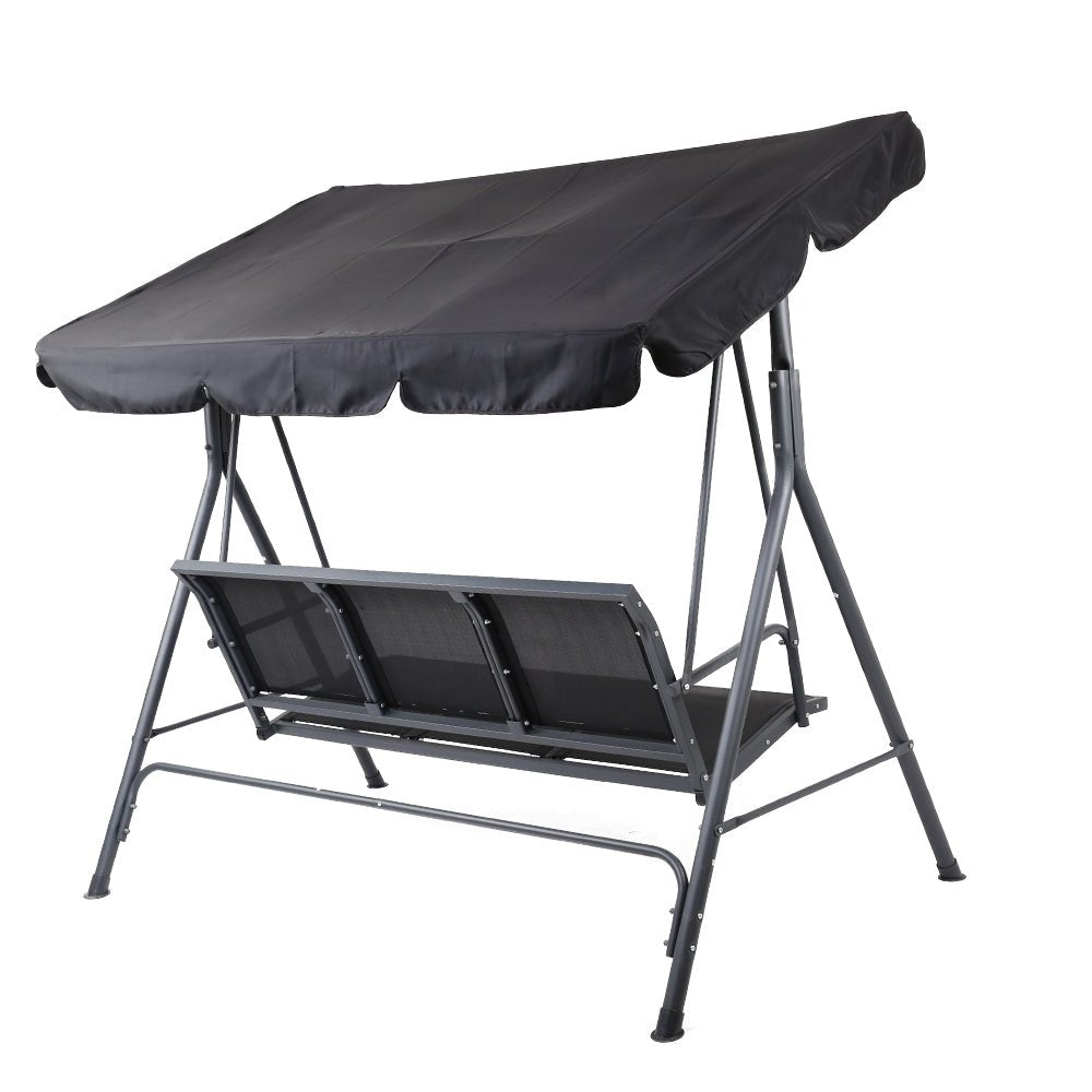 Gardeon Outdoor Swing Chair Garden Bench Furniture Canopy 3 Seater Mesh Black - OZ Home Deals