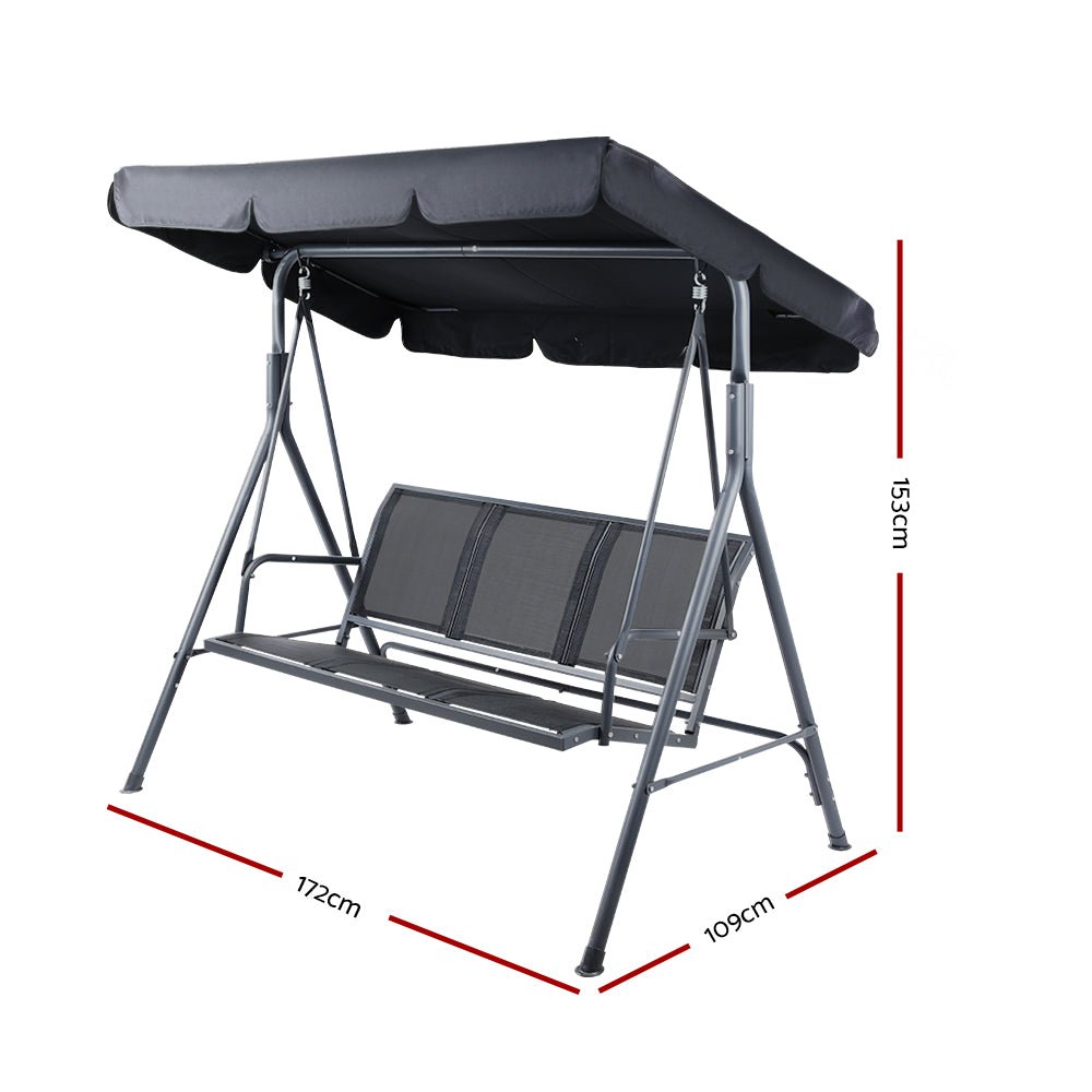 Gardeon Outdoor Swing Chair Garden Bench Furniture Canopy 3 Seater Mesh Black - OZ Home Deals