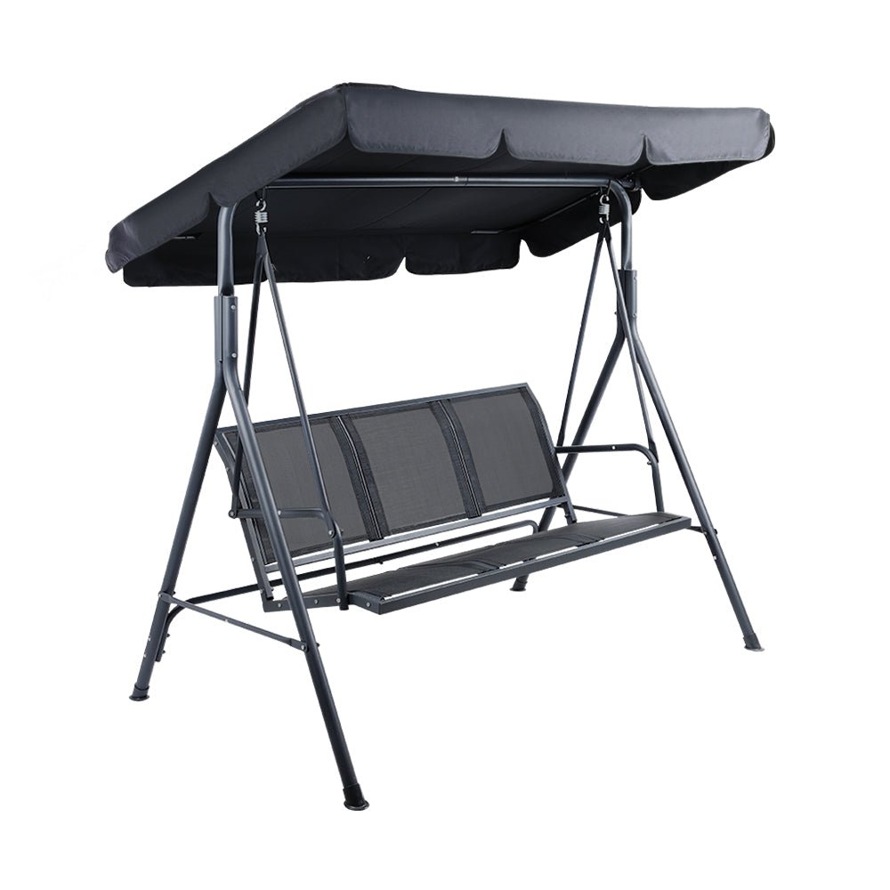 Gardeon Outdoor Swing Chair Garden Bench Furniture Canopy 3 Seater Mesh Black - OZ Home Deals