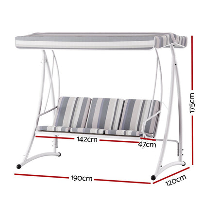 Gardeon Outdoor Swing Chair Garden Bench Furniture Canopy 3 Seater White Grey - OZ Home Deals