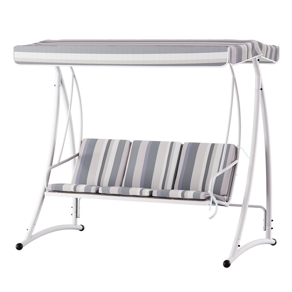 Gardeon Outdoor Swing Chair Garden Bench Furniture Canopy 3 Seater White Grey - OZ Home Deals