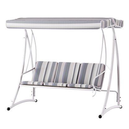 Gardeon Outdoor Swing Chair Garden Bench Furniture Canopy 3 Seater White Grey - OZ Home Deals